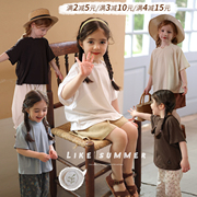 宝宝幼儿园韩系刺绣宽松短袖，允儿妈女童时尚，花边领t恤儿童夏装