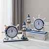卧室床头装饰台钟客厅，实木质钟表摆件地中海航海，座钟创意静音时钟