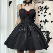 洛丽塔蔷薇玫瑰晚礼服连衣裙，女漫展穿搭黑色蕾丝蓬蓬裙哥特公主裙