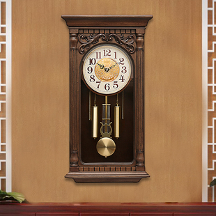 实木挂钟中式复古客厅挂墙时钟表整点音乐报时石英钟摆钟高端大气