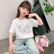 女童短袖2024夏装国风童装上衣，百搭宝宝打底衫，中式儿童t恤衫