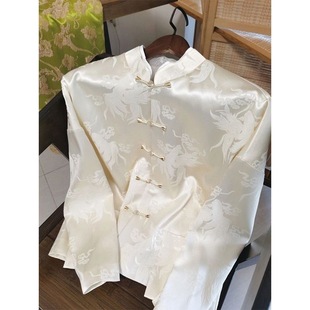 新中式男款唐装白色上衣，2024春季中国风盘扣衬衫设计感高品质