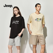 jeep吉普圆领t恤男短袖，夏季2024潮流印花纯棉，高端半袖上衣f2