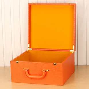 34*33*18高档箱包包装盒，鳄鱼纹pu皮质橙色，盒木质手提皮包皮盒