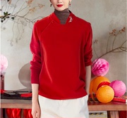 2024中国风红色刺绣外套禅意，茶服中式磨毛，厚实文艺梅花卫衣