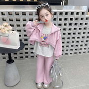 女童套装夏装2024韩版洋气儿童外套女宝宝春装时髦卫衣三件套