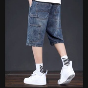 男士夏季薄款牛仔美式潮牌工装五分裤休闲弹力宽松中裤子