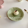 北欧ins奶油风清新绿色花边陶瓷餐具碗碟套装西餐盘甜品盘米饭碗
