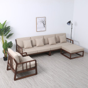 北欧实木沙发黑胡桃木单双三人布艺沙发组合现代简约客厅家具
