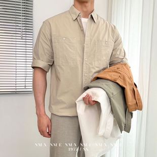 guxi夏季双口袋，简约休闲时尚衬衫时尚，中袖百搭日系男装短袖衬衣