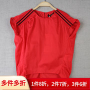 110-120码，放*，女童夏季薄款红色短袖小衫衬衫 儿童T恤衫