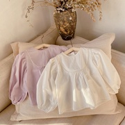 女童长袖衬衫秋季纯棉公主，风泡泡袖，长袖上衣1-6岁宝宝