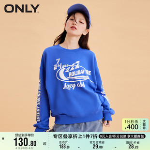 ONLY奥莱夏季时尚胶印logo长款蝙蝠袖宽松卫衣女