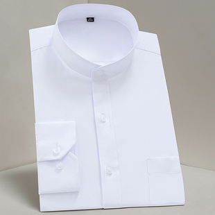 中华立领衬衫男长袖白色商务免烫，中山装正装男士圆领白衬衣(白衬衣)中国风