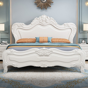 白色主卧欧式实木床现代雕花，高箱储物1.8米双人床，女孩公主床婚床