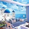 3d海洋宾馆主题墙布酒店餐厅，地中海风格墙纸山水，背景壁纸海景壁画
