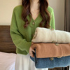 春季慵懒风针织开衫，韩系女纯色v领宽松气质百搭小个子毛衣外套