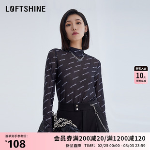 loftshine珞炫网纱打底衫女字母，纱衣内搭防晒t恤上衣薄纱皮肤衣