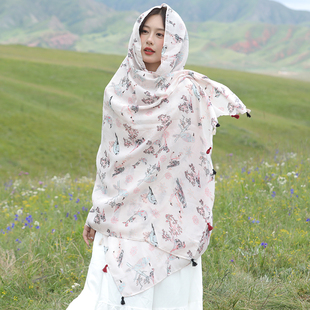 云南青海旅游拍照民族风披肩围巾两用女波西米亚长款空调披风斗篷