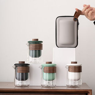 玻璃旅行茶具套装简约泡，茶壶一人单人户外便携快客杯陶瓷功夫茶具