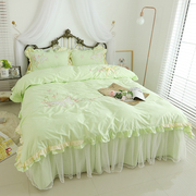 韩版纯棉蕾丝公主床裙四件套ins少女，心全棉刺绣被套1.8m床上用品