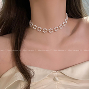 高级感珍珠花朵项链2024年女生轻奢小众高级感锁骨链颈链配饰