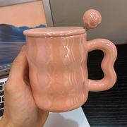 高级珠光釉陶瓷杯带盖勺高颜值水杯，女上班族办公室早餐咖啡杯家用