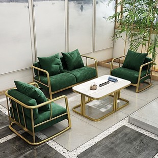中国风铁艺沙发茶几组合办公家具新中式样板房美容院茶楼卡座