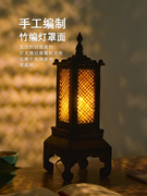 东南亚风格灯具实木竹编，台灯新中式书房客厅，装饰灯卧室床头灯氛围