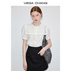 vegachang白色衬衫女2024年夏季法式小众高级感方领刺绣上衣