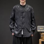 唐装男中式复古暗花盘扣，衬衫中国风上男装衣，秋季宽松长袖衬衣外套