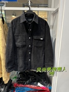 b2chc4324太平鸟男装冬黑色休闲时尚落肩袖，灯芯绒棉衬衫保暖
