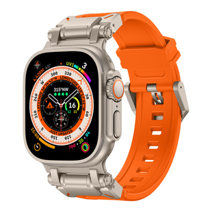 适用apple watch ultra运动机械风不锈钢接口软TPU苹果手表带iwatch78se金属ultra49mm个性潮流45/44改装