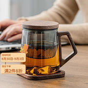 宜杯子玻璃茶杯带盖茶道杯茶水分离办公室过滤大容量泡茶杯家用绿