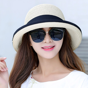 帽子女夏天草帽，遮阳帽可折叠太阳帽，防晒沙滩帽遮脸大沿帽2024