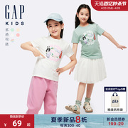 Gap女童2024春夏纯棉印花图案圆领短袖T恤儿童装上衣430239