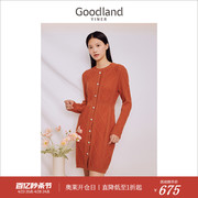 名媛小香风goodland美地，女装2023秋季圆领，复古珠扣连衣裙