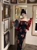 新中式国风玫瑰红色丝绒，拼接吊带连衣裙秋复古性感，女人味包臀长裙