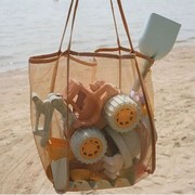 ins儿童沙滩玩具收纳袋透明网纱单肩包游泳大容量购物户外沙滩包