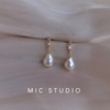 mic天然异形水滴巴洛克珍珠耳钉，纯银锆石炫彩高级设计简约耳环