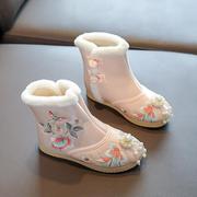 冬季加绒雪地短靴女民族风女童，老北京儿童布鞋棉鞋靴子汉服绣花