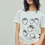 HOWL STUDIO设计师品牌2024夏季款纯棉短袖女圆领草莓印花T恤女