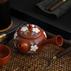 日本进口纯手工手刻黄樱花朱泥急须家用茶具复古高档侧把单个茶壶