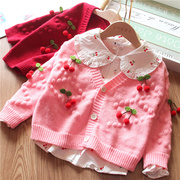 小可爱儿童棉线樱桃针织开衫，2023秋季女童，线衣外套宝宝毛衣针织衫
