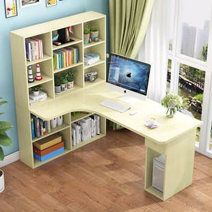 定制实木转角电脑桌台式书桌书柜组合学习桌子书架写字台办公桌实