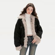 3s3女装韩系冬季纯色简约加厚毛领，设计感潮牌宽松休闲高级感棉服