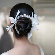 韩式精致手工串珠白色纱(白色纱)花瓣，发箍超仙气，新娘头饰发箍婚纱配饰品