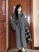 韩系高级感呢子灰色，大衣2023年小个子外套女秋冬季毛呢中长款