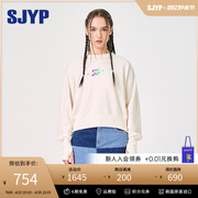 sjyp韩国小众设计上衣复古字母，印花潮范儿，短款长袖运动卫衣女