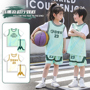儿童篮球服套装男定制假两件短袖，夏季队服小学生球衣女比赛训练服